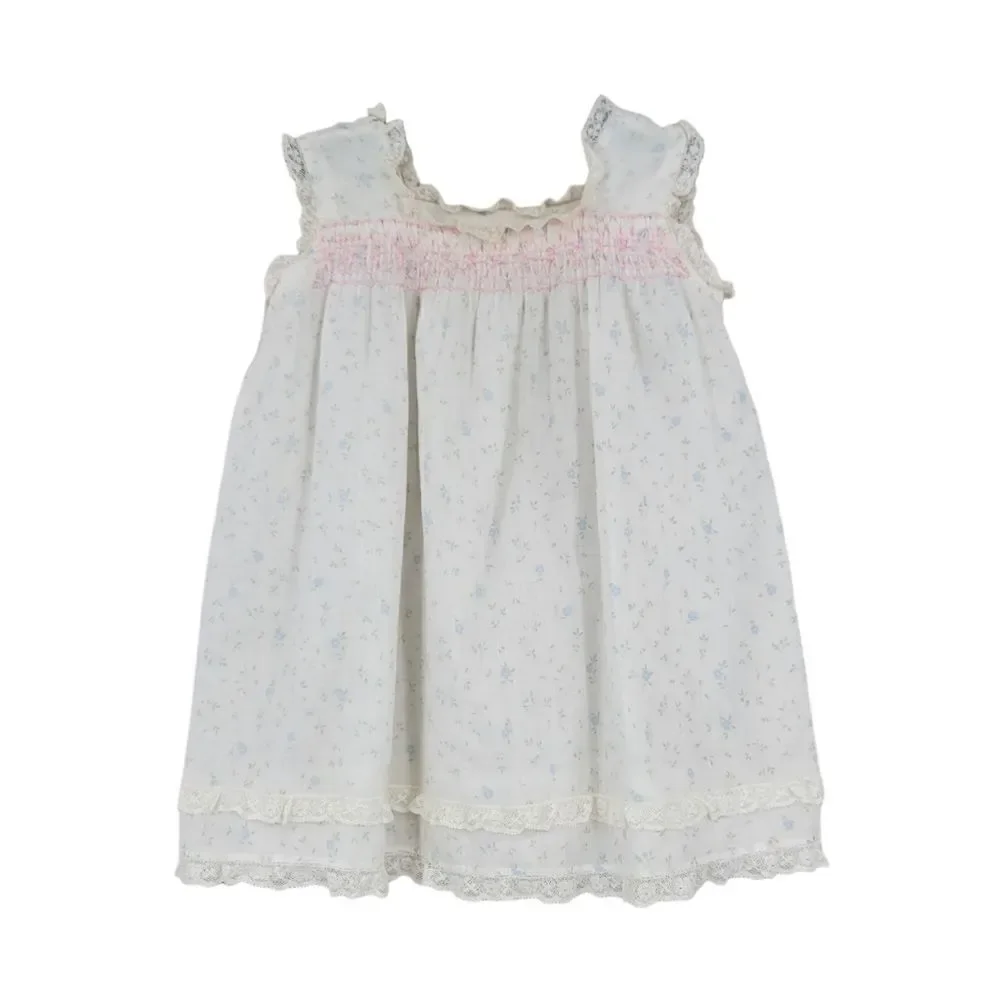 Vintage Infant Cottagecore Nightgown Prarie Smocked Lace Floral